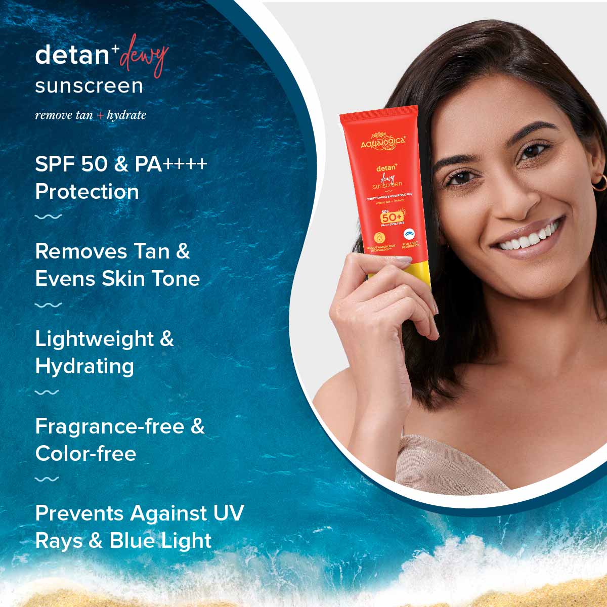 FREEBIE | Detan+ Dewy Sunscreen with SPF 50+ & PA++++ for UVA/B & Blue Light Protection & No White Cast - 80g - Image 2