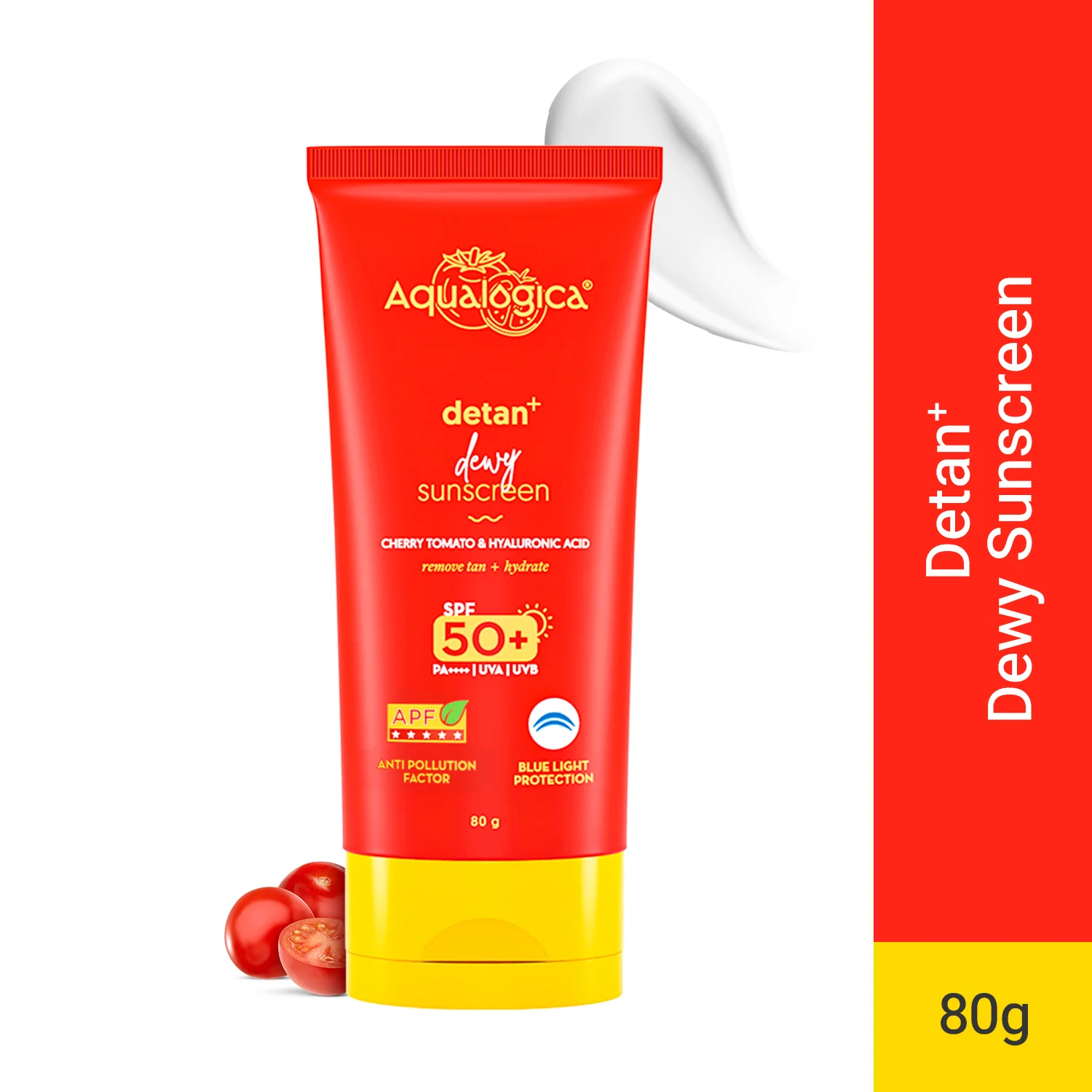 Detan+ Dewy Sunscreen In-Vivo Tested SPF 50+ PA++++ with Cherry Tomato & HA - 80 g (Pack of 2) - Image 3